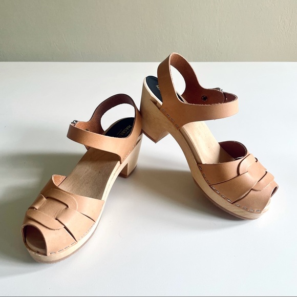 Swedish Hasbeens Peep Toe High Clog Nature Sandals 37 (new) - Picture 4 of 8